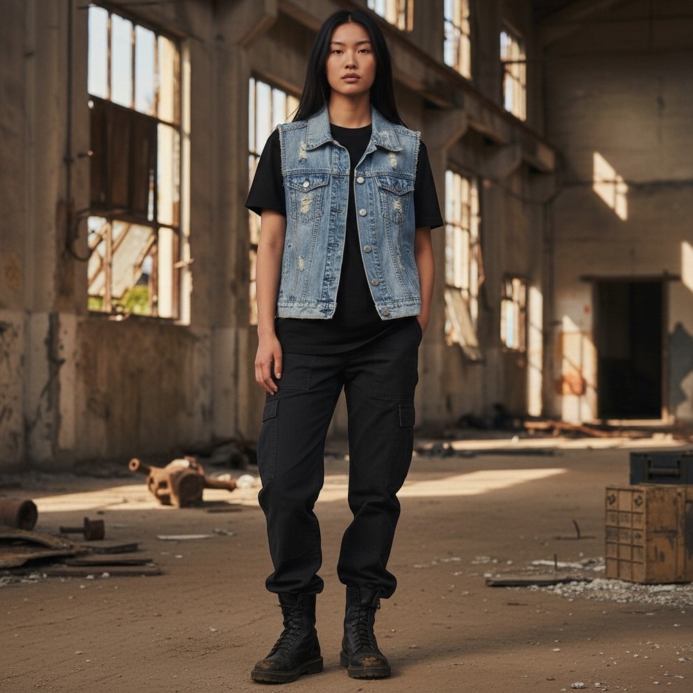 GAP - Women Denim Vest Destressed – Medium Wash